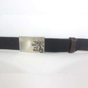 Lion Buckle Dark Brown Leather Belt Thick Cut Textured Extra User Made Holes